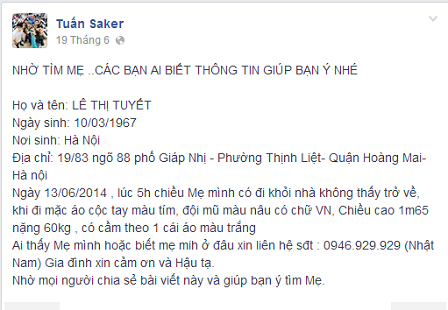 Cộng đồng Facebook giúp chàng trai 9X Hà Nội tìm mẹ